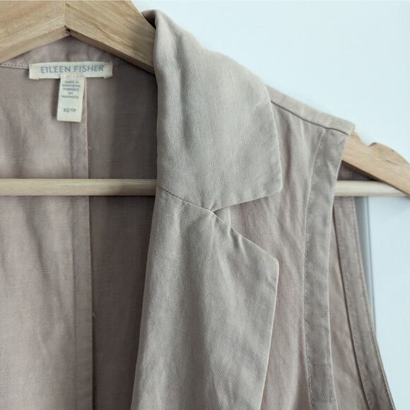 Eileen Fisher Long Vest Linen Tencel Khaki Tan Open Front Minimalist, Size XS - Picture 5 of 7